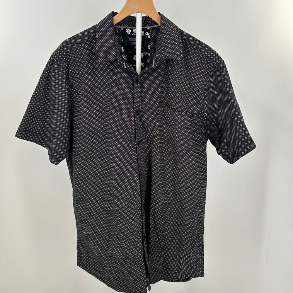 Monument Mens XL Black Short Sleeve Button Up Shirt Black With Micro Print